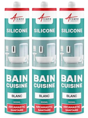 Joint Silicone Salle de Bain, Douche, Baignoire 300 ml x 3 Blanc | Joint Sanitaire Étanche, Anti-Moisissures, pour Douche, Baignoire, Carrelage et Béton Ciré, Int/Ext - Arcane Industries