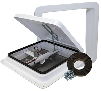 classAcustoms 81112-1GPS | 14 RV Roof Vent | 1 Garnish Ring | 12 Volt Powered Fan | White Lid | Manual Crank | for RV's | Cargo Trailer | Camper and Motorhome (1 Garnish Ring Butyl & Screws)
