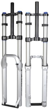 WIQUYBML 26/27.5/29 Mountain Bike Air Suspension Fork 160/180/200mm Travel 1-1/8 Straight Front Downhill/XC/AM Double Crown Shock Absorber Damping Adjust 9 * 100mm QR(Silver 200MM,27.5in)