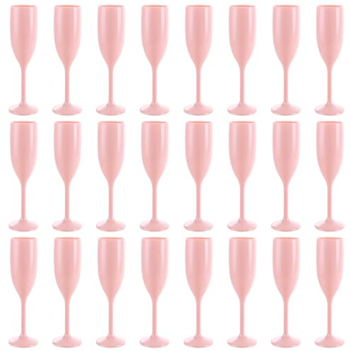 Swylexn 24 Pcs Pink Plastic Champagne Flutes, 170ml Plastic Prosecco Glasses, Shatterproof Champagne Glasses, Personalised Plastic Flute Glasses, Plastic Prosecco Flutes, Wine Glasses for Party