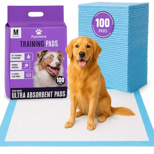 Puppy Pads 55 x 55 cm, Pack of 100 Medium Size Dog Training Mats, 6-Layer Super Absorbent Pee Pads, Leak-Proof Quick-Dry Toilet Sheets with Adhesive Corners for Indoor Potty Training