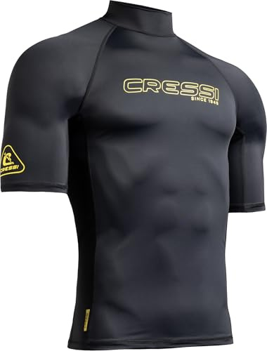 Cressi desde 1946 - Sentinel Man - Camiseta de Manga Corta Protección Solar UPF 50+, Sechado Rápido, Natación Surf Buceo Pesca Playa Piscina y Deportes Acuáticos - Negro/Amarillo - XL/5_Hombre