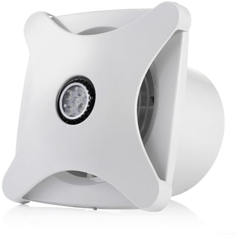 Extractor de baño de 28 W con luz, ventilador de ventilación montado en la pared, 197 m³/h, extractor de aire silencioso para inodoro, cocina, lavandería, color blanco, 205 mm