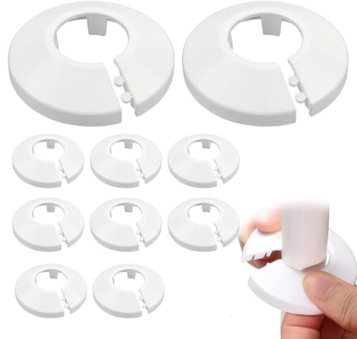 10 PCS Plastic Radiator Pipe Covers White Pipe Collars for 15mm Diameter Tubes, Decorative Trunking Sleeves Water Pipe Covers