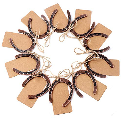 OurWarm 30PCS Good Lucky Horseshoe Wedding Favors for Guests, Vintage Craft Metal Horseshoe Decor with Kraft Gift Tags for Rustic Wedding Birthday Kentucky Derby Party Decorations