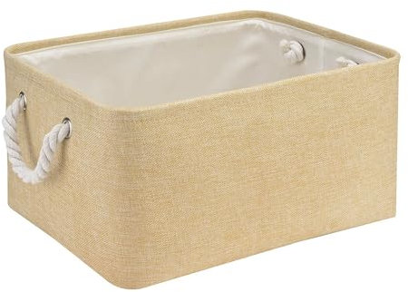 Mangata Foldable Storage Box, Medium Thickened Fabric Storage Basket with Handles for Shelves Toy (M, Beige)