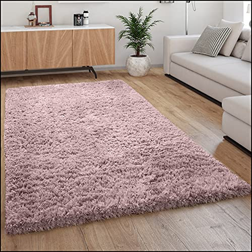 Paco Home Alfombra Pelo Largo Mullida Moderna Shaggy Flokati Acogedora Uniforme Rosa, tamaño:120x160 cm