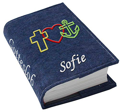 Gotteslob GotteslobhülleGlaube Liebe Hoffnung Filz mit Namen bestickt hellgrau weiß dunkelgrau blaugrau dunkelblau türkis maigrün flieder (lial) (dunkelblau)