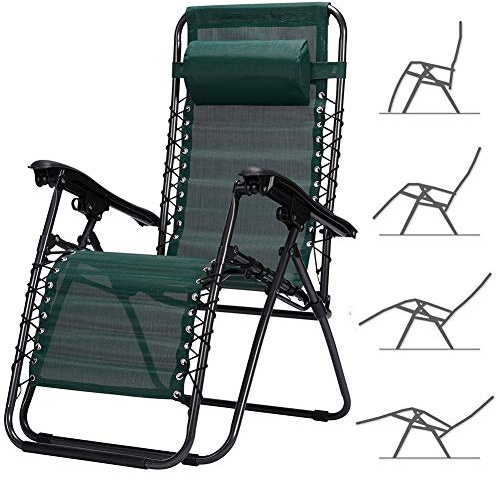 BAKAJI Schwerkraft-Liegestuhl für den Garten, klappbar, platzsparend, Stahlrohr, 22 mm, neigbar, Stoff aus Texylene, atmungsaktiv, für Meer, Strand, Schwimmbad, Außenausstattung (grün)