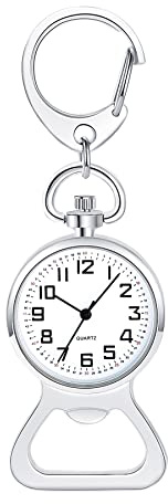 JewelryWe Taschenuhr mit Karabiner Schlüsselanhänger Quarzuhr Analog Strass Uhr für Ärzte Krankenschwestern Sanitäter Köche Gold Weiß