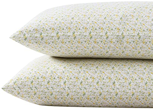 Laura Ashley - Standard Pillowcase Set, Breathable Percale Cotton Bedding, Crisp & Cool Home Decor (Evie Yellow, 2 Piece)