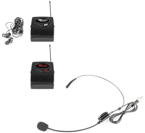 Power Dynamics TG40 Micro sans Fil Professionnel UHF - 50 Mètres, Ensemble Émetteur Micro Serre Tête et Récepteur Écouteurs Filaires, avec Réglage Volume, Idéale pour Les Visites Guidées