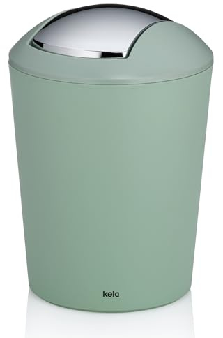 kela Cubo para cosméticos verde 1,7 l, cubo de basura pequeño para baño con tapa basculante, plástico, MARTA, cubo de basura pequeño para mesa verde jade mate