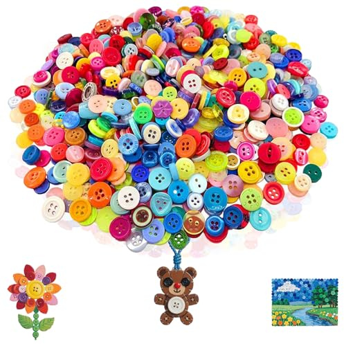 1000Pcs Knöpfe im 0.9-2.5cm Bunte Bastelknöpfe - für Kleidung DIY-Projekte | Kein häufiges Nachkaufen nötig – für langanhaltenden Bastelspaß bei Kleidungsdekoration, Kreativprojekten und Handarbeit