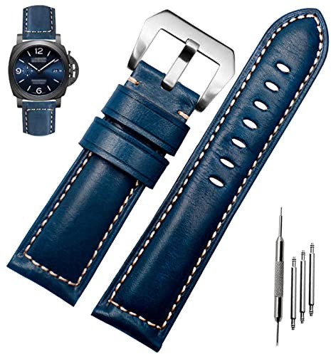 Niziruoup Uhrenarmband 24mm Kompatibel Mit Panerai - Vintage Leder Armband Ersatzarmband für Herren - Blau