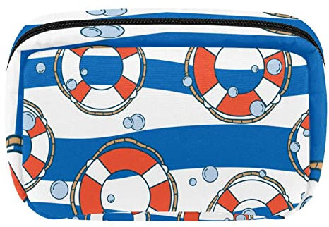 Lifebuoy Water Blue White Waves Stripe Travel Personalized Makeup Bag Cosmetic Bag Toiletry Bag for Women and Girls