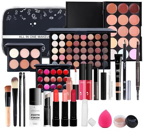 WishesMar Full Makeup Set for Women for Essential Starter All in One Gift Makeup Kit Contains Eye Shadow Concealer Lipsticks Mascara Eyebrow Eyeliner Pressed Powder Brushes