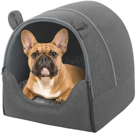 EUGAD Hundehöhle Kleine Hunde, 2-in-1 Haustierhaus mit Plüschkissen, Faltbar Hundehütten, Hundehütte Hundehaus für Draußen Winterfest Wasserfest Wetterfester für Streuner Haustiere 52x46x52cm