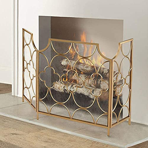 Kaminschutzgitter, extra breit, mit 3-Panel-Netz, goldene Feuerschutzgitter aus Schmiedeeisen für Babys/Haustiere, 76,2 cm hoch x 130 cm breit Beautiful Scenery