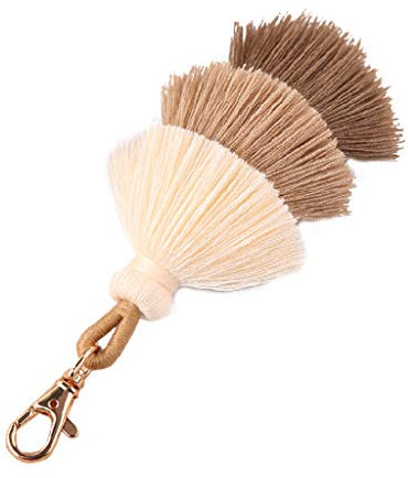 JAGTRADE Schlüsselanhänger, handgefertigt, bunt, Boho-Pom-Pom-Schlüsselanhänger, Quaste, Taschenanhänger, modischer Schlüsselanhänger, Schmuck für Auto, als Schlüssel- und Geldbörsendekoration, Beige