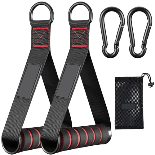 Ruikdly Einhandgriff für Widerstandsbänder 2 Stück Griffe für Fitnessbänder Kabelzug Griff Fitness Griffe mit Karabinerhaken für Fitness, Seilzug, Kraftturm,Trizeps Übung