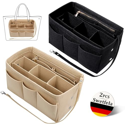Swetfela 2 stycken väskorganisatör, 30 x 17 x 16 cm organisatör för flera fack filtväskor, organisatör med stor kapacitet avtagbar väska med nyckelring, svart beige