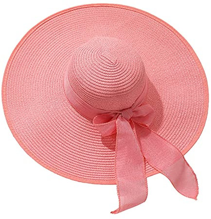 MMOOVV Strohhüte Sommervisier Schutz Hut mit breitem für Damen Strandhut, breiter Krempe Strohhut, Sonnenhut (Pink, One Size)