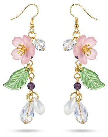 White Pearl Flower Dangle Earrings for Women - Gold Floral Wedding Earrings, Spring Bridal Jewelry Gift 70798131, Plastic, No Gemstone