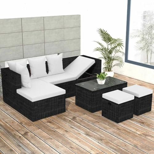 Festnight Gartensofa mit Liegefunktion Gartenlounge Rattan Balkon Lounge Klein Loungemöbel Terrasse Ecklounge Balkonmöbel Garten Lounge Set Ecksofa Outdoor Sitzgarnitur Gartengarnitur Gartenmöbel
