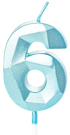 Kerze zum 6. Geburtstag, blaue Zahl 6, blauer Kuchenkerze, 6. Geburtstag, Kuchenkerze, Tortenaufsätze für 6 Jahre alte Jungen, Blau