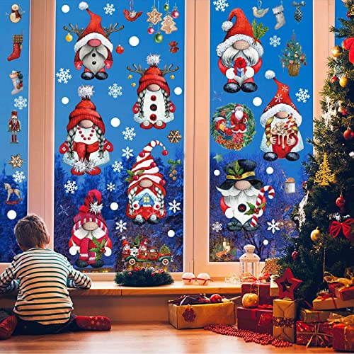 9 Fogli Adesivi per Finestre di Natale, Doppia Faccia di Natale Finestra Clings Albero Nano Babbo Natale Fiocchi di Neve PVC Statico Finestra Decalcomanie per L'inverno Decorazione 103 Pezzi