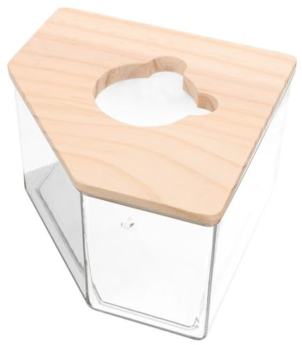 TOGEVAL Hamster Badezimmer Mit Holzdeckel Transparenter Sandbad Container Für Kleintiere Multifunktional Als Toilette Und Sandbad Geeignet Für Hamster Gerbils Und Mäuse