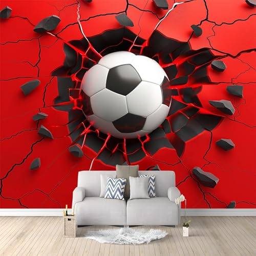 3D Printed Wallpaper Football Stuck in The Wall Non-Woven Mural 250 x 175 cm Modern Photo Red Wallpaper Living Room Home Decoration Wall murals Suitable for Children's Room