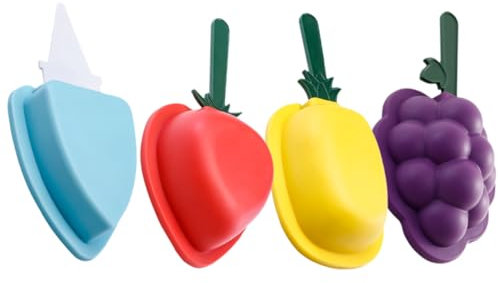 WATIIFUFU 4stücke Eiscreme Formen Aus Silikon Mit Deckel Kreative Eis-lolly Mold Für Selbstgemachte Desserts Bunten Farben Gelbe Ananas Blaue Eiscreme Traube Rote Erdbeere