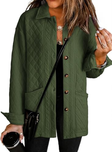 Dokotoo Spring Jackets for Women Casual Quilted Jackets Boyfriend Collared Long Sleeve Oversized Jacket Coats Outwear Western Outfits Green Shackets for Womens Winter Clothing XXL