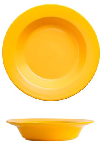 Plato Hondo Grande de Porcelana y cerámica con Borde, Juego de 2 Cuencos para Pasta, Plato para Servir Ensalada, Apto para microondas y Horno, Amarillo, 20 x 20 x 4 cm, 500 ml