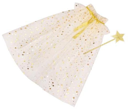 PTILSERY Juego de varita de estrella y capa transparente para niños para fiestas y fotografía, cómoda capa de tul con palo mágico a juego