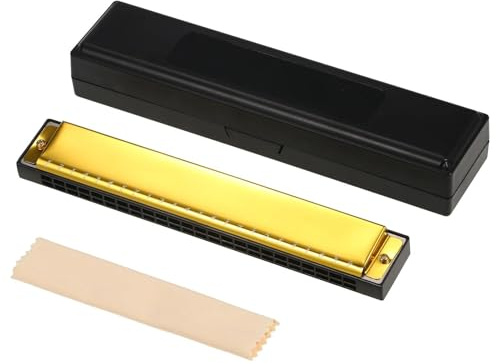 Mundharmonika Professionelle Harfe Armonica Tonart C 24 Loch Polyphonie Diatonische Mundharmonika mit Etui für Blues Folk Jazz Pop klassische Mundharmonika(Gold)