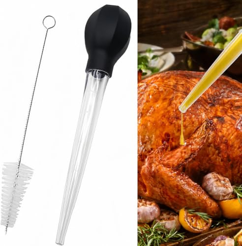 DILUSILK Turkey Baster with Cleaning Brush for Roasting, Kitchen, BBQ | Oil Dropper with Cleaning Brush, Large Injector, Long Design, For Oiling and Marinating Turkey Beef Fish Meat