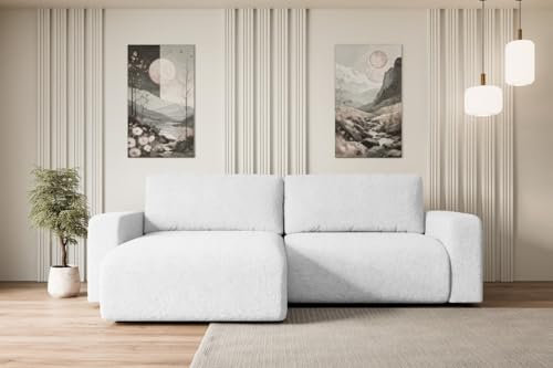 ALTDECOR Ecksofa mit Schlaffunktion und Bettkasten Corner Sofa Eckcouch Couch L-Form universal, Links/rechts angeordnet Schlafcouch Ausziehbar Wohnlandschaft Schlafsofa KLEEA-L - 247x143x83cm Weiß