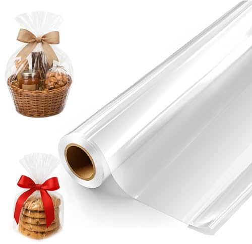 GRIFTO Clear Cellophane Wrap 80cm x 30m Double Folded Extra Wide Roll Tear Resistant | Heavy Duty Wrapping Rolls | Food Grade | Waterproof for Hampers Bouquets Gifts Baskets DIY Crafts Anniversary