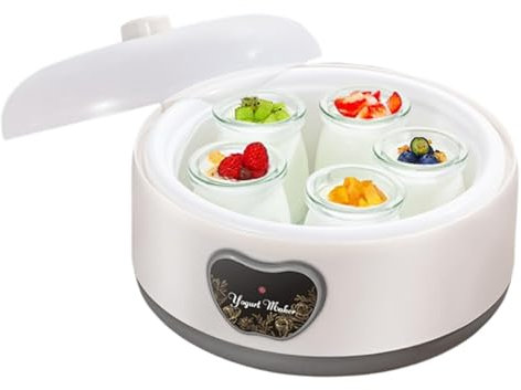 Yogurtiera, macchina per yogurt probiotico da 1.2L con coperchio, incubatrice per yogurt fatta in casa con 5 barattoli di vetro