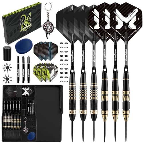 MageRabbit Dartpfeile mit Metallspitze 6pcs,SteelDarts mit 9 Dart-Schäfte + 12 Dart-Flights, professionelle Dartpfeile mit Dart Box, Flights und O-Ringen – Komplettes Set für Dartspiel (Aluminium)