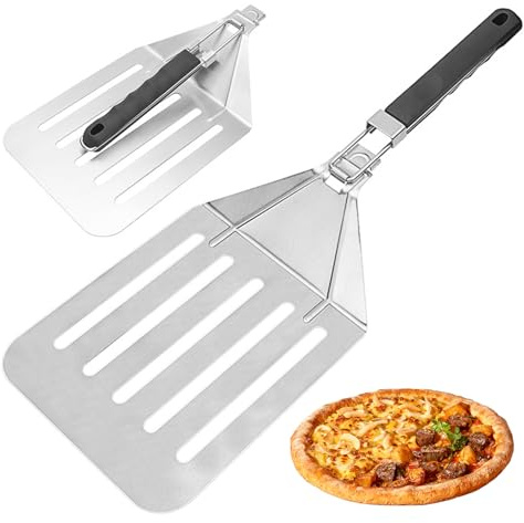 ORAGKE Pelle à Pizza Perforée 20 x 23 cm - Pelle a Pizza Inox Professionnelle - Manche TPR Pliable, Suspendable et Anti-Dérapant - Spatule pour Four à Pizza, Pain et Tarte Flambée