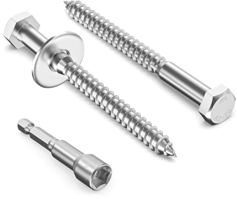 Zuyya 20 stycken M6 x 65 mm träskruvar hexagon drive rostfritt stål A2 V2A skruvar partiell gänga nyckelskruvar rostfria skruvar trä med brickor och sexkant hylsnyckel