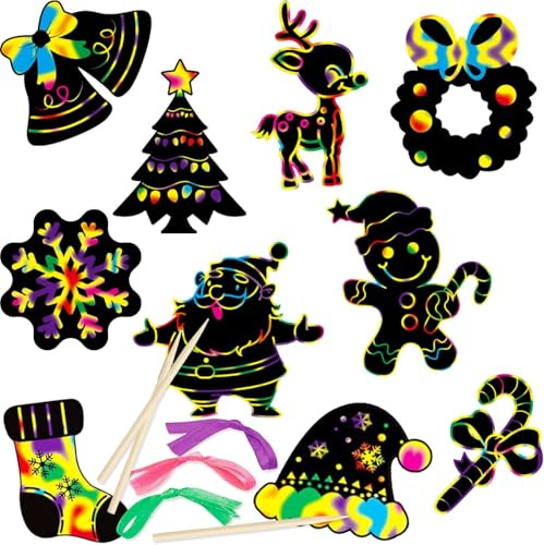 SULOLI 24 Stück Kratzpapiere für Weihnachten, Lesezeichen mit Tieren, Regenbogen-Tiere, Kratzkarten für Weihnachtsbaum, personalisierte Regenbogen-Marker für die Dekoration von Weihnachtsbaum