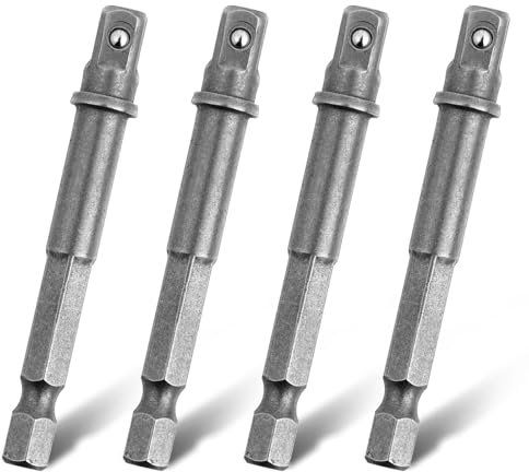 4 PCS 1/4 Socket Extension, Metal Hex to 1/4 Socket Adapter for Drill, Impact Driver Extension for Hex Shank