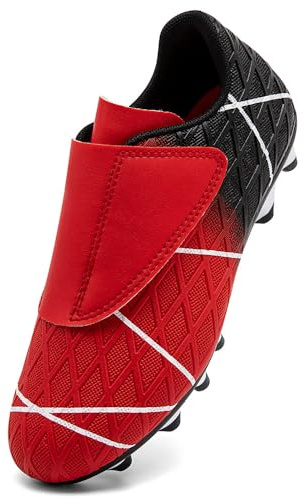 VTASQ Zapatos de Fútbol Niño Profesional Zapatos de Entrenamiento Adolescentes Deporte Atletismo Botas de Fútbol Cesped Artificial Zapatillas de Fútbol Negro Rojo EU38