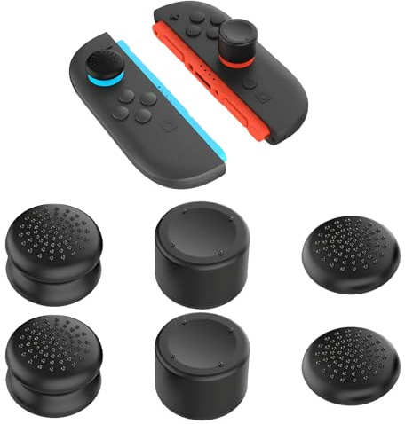 6 PCS Nintendo Switch 2(2025) Thumb Grips Silicone Black, Silicone Analogue Thumbstick Grip Caps Stick Joystick Extender Handle Keycap High-Rise Case Grip Button Stick Cover