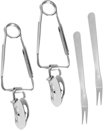 Mikinona Stainless Steel Snail Tongs and Mini Carving Forks Set, 4pcs Non-Slip Food Serving Utensils for Cooking, Buffet, and Restaurant Use